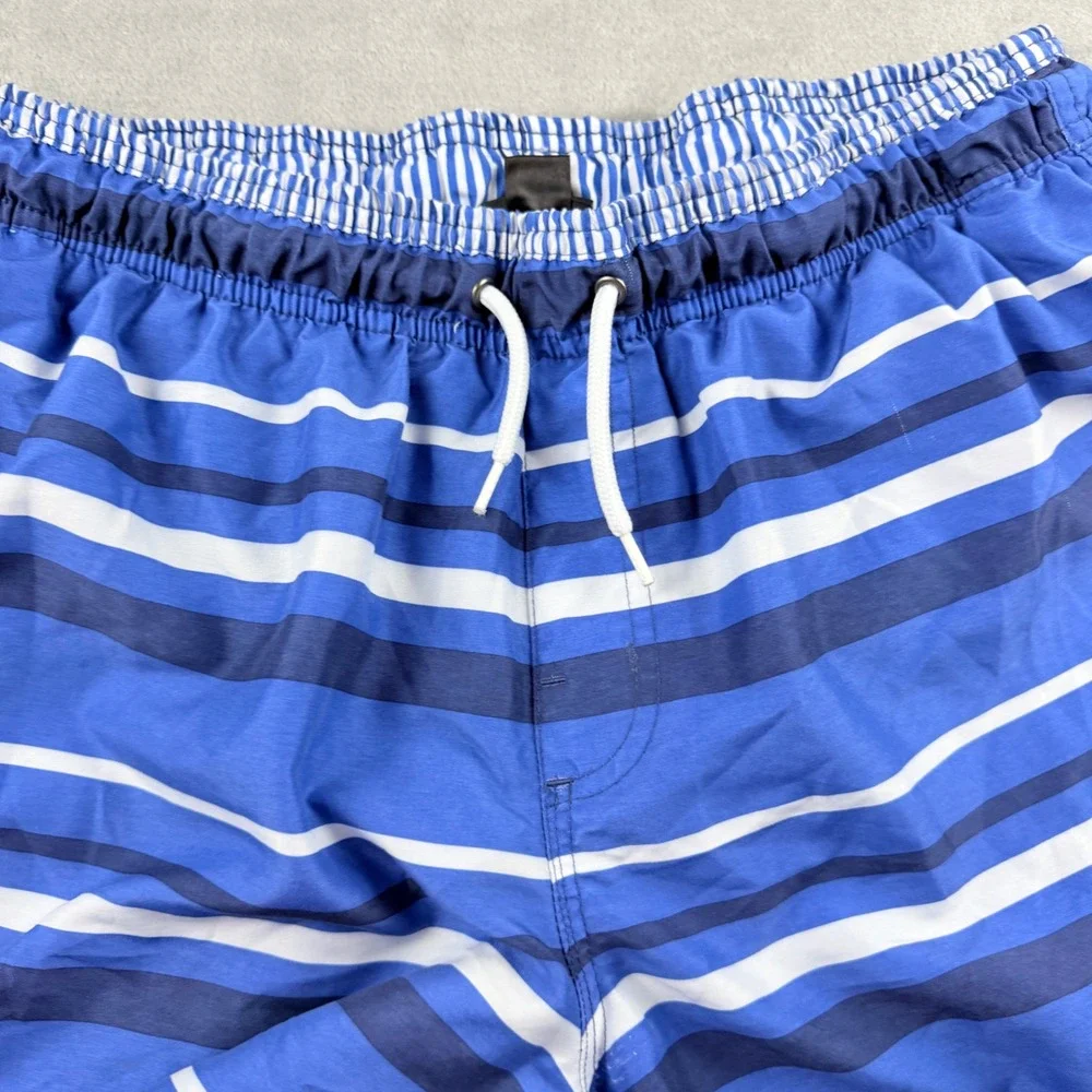 Livergy Men's Blue White Striped Swim Trunks Size Medium Board Shorts Beachwear